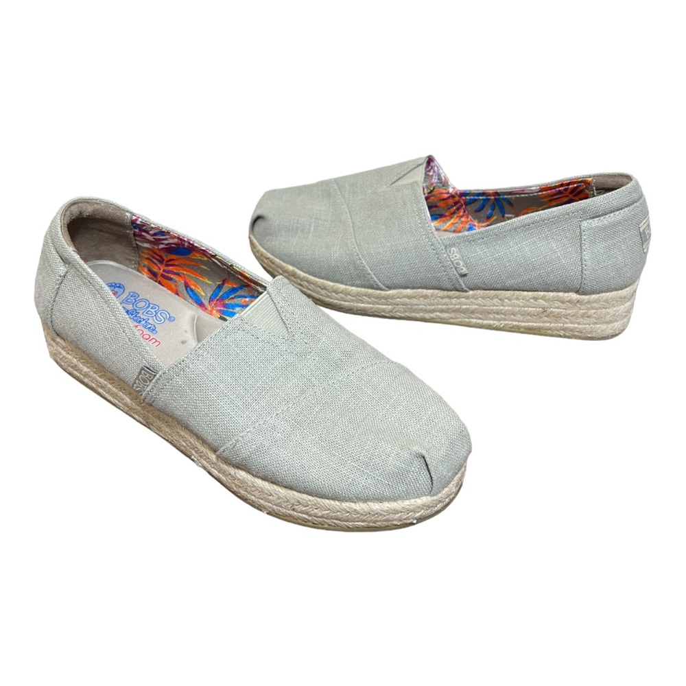 Bobs by Skechers gray natural canvas espadrille wedge slip on shoes size 9